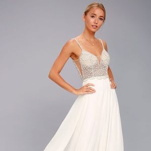 TRUE LOVE WHITE BEADED RHINESTONE MAXI DRESS